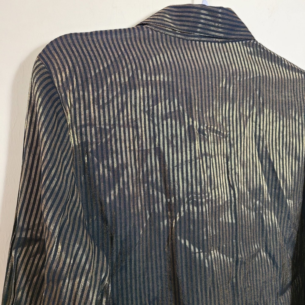 Vtg Gold Black Striped Button Down Long Sleeve Shirt L Metallic Y2K Indie Sleaze - Picture 7 of 9